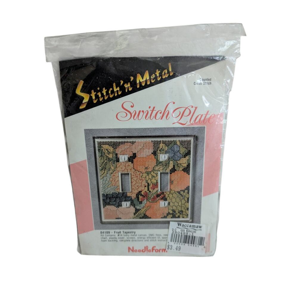 Stitch N Metal Counted Cross Stitch Switch Plate Cover New Fruit Tapestry 84109